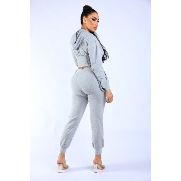 Women's Long Sleeve Zip-Up Strappy Terry Casual Hoodie Two-Piece Set Super Cute - Picture 7 of 11